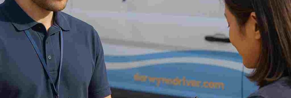 Delivery driver confirming package hand-off as customer signs for final receipt